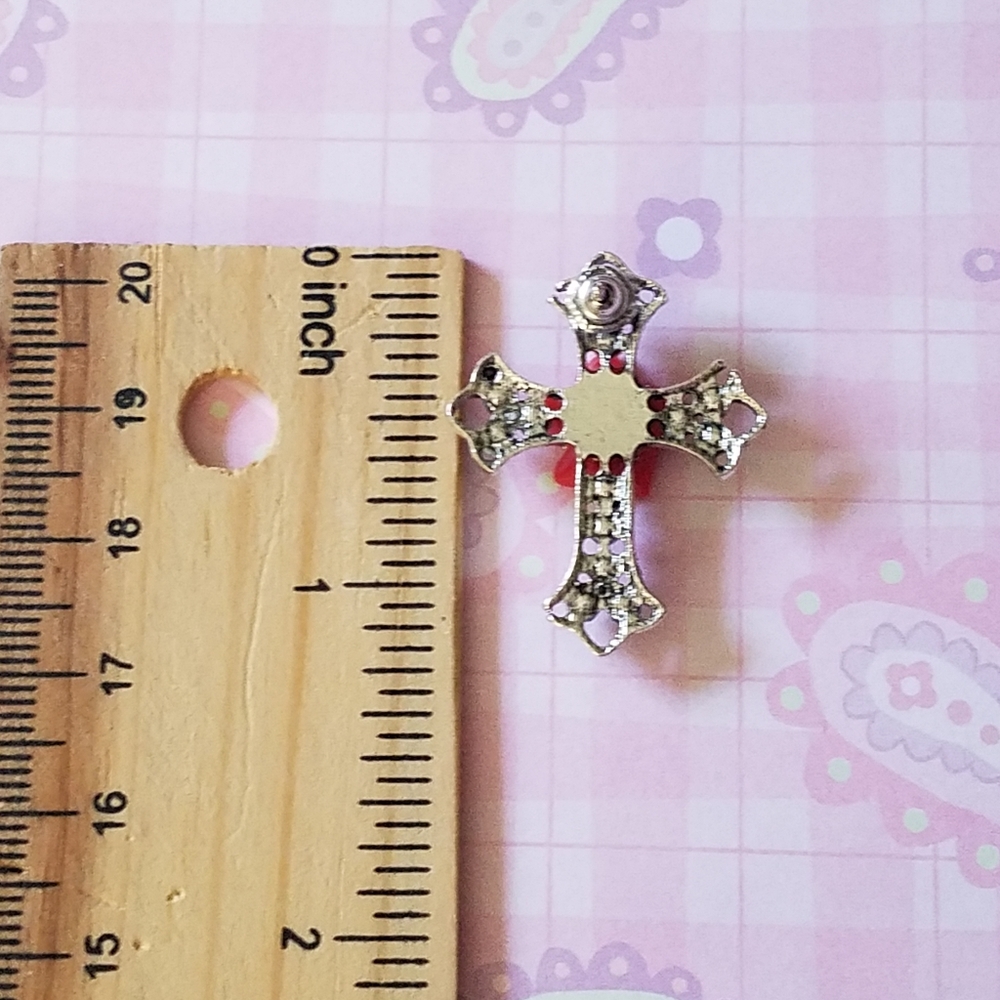 Cross earrings with red flower and Beads - Picture 3 of 3